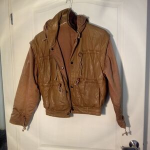 Beautiful brown Vintage Leather vest reversible jacket